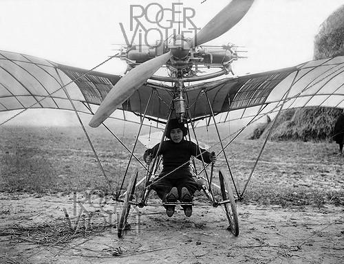 Beginnings of aviation. Miss Aboukaia posing next to a Santos-Dumont plane, June 1910.