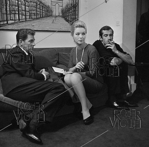 Roger Vadim (1928-2000), French actor and director, setting a scene with Marina Vlady (1938-2026) and Jean-Pierre Aumont (1911-2001), French actors, during the shooting of "L'Orgueil". France, on October 27, 1961.