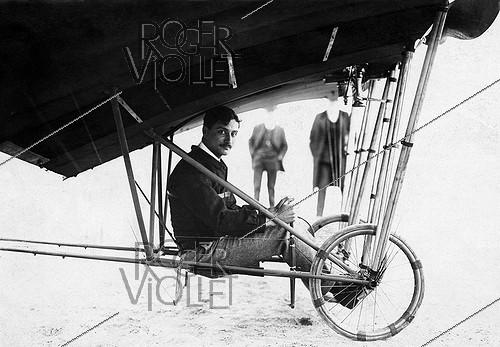 Roland Garros (1888-1918), French aviation officer, aboard his Blériot, 1912.
