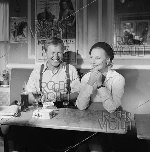 Shooting of "Fortunat", film by Alex Joffé (1960). Bourvil and Michèle Morgan. France-Italy, on June 28, 960.