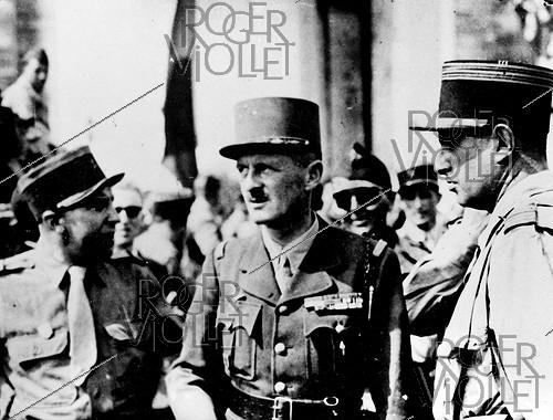 World War II. Liberation of Paris, on August 26, 1944. General Leclerc and his staff at the Arc de Triomphe.